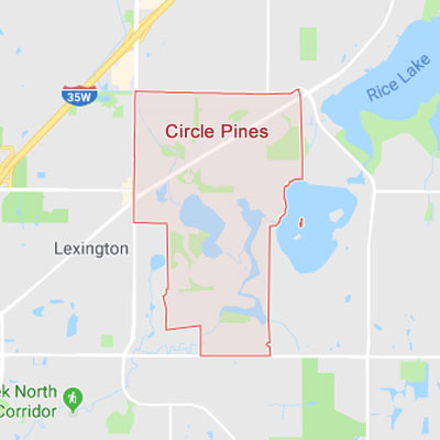 Circle Pines Minnesota sprinkler irrigation system installation, maintenance and repair service area map near Circle Pines, MN, 55014.