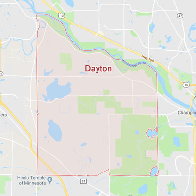 Dayton sprinkler irrigation system installation, maintenance and repair service area map near Dayton, MN, 55311, 55327, 55369.