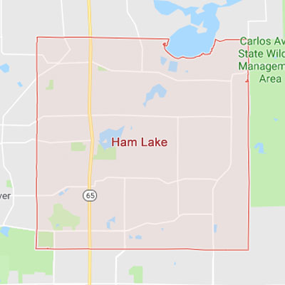 Ham Lake Minnesota sprinkler irrigation system installation, maintenance and repair service area map near Ham Lake, MN, 55304.