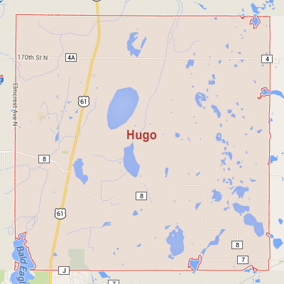 Hugo sprinkler irrigation system installation, maintenance and repair service area map near Hugo, MN, 55038, 55110.