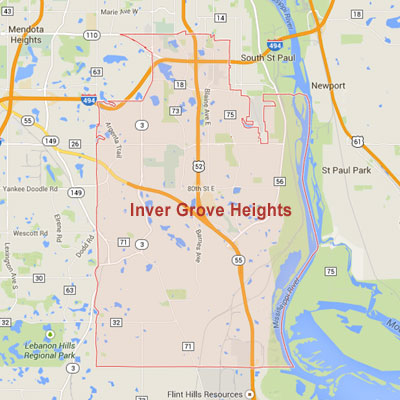 Formaneck Irrigation Inver Grove Heights sprinkler irrigation system installation, maintenance and repair service area map near Inver Grove Heights, MN.
