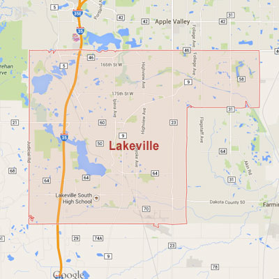 Formaneck Irrigation Lakeville sprinkler irrigation system installation, maintenance and repair service area map near Lakeville, MN.