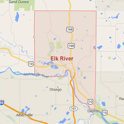 Elk River sprinkler irrigation system installation, maintenance and repair service area map near Elk River, MN, 55330.