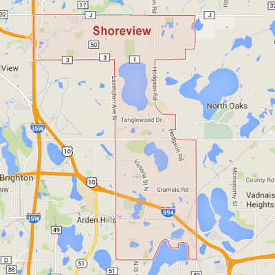 Formaneck Irrigation Shoreview sprinkler irrigation system installation, maintenance and repair service area map near Shoreview, MN.