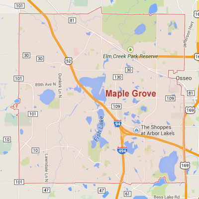 Maple Grove sprinkler irrigation system installation, maintenance and repair service area map near Maple Grove, MN, 55311, 55369.