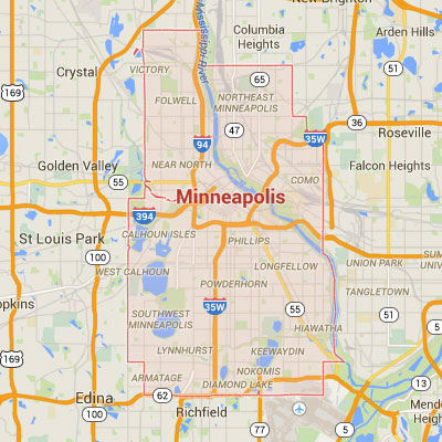 Formaneck Irrigation Minneapolis sprinkler irrigation system installation, maintenance and repair service area map.