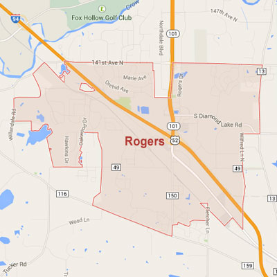 Formaneck Irrigation Rogers sprinkler irrigation system installation, maintenance and repair service area map near Rogers, MN.