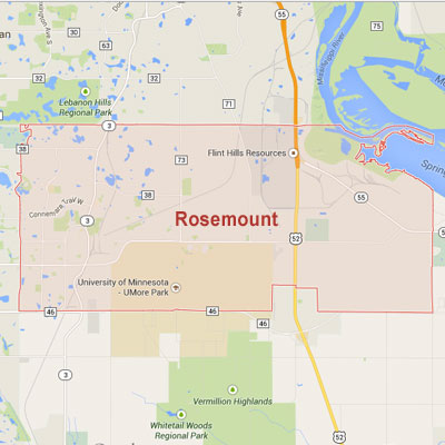 Formaneck Irrigation Rosemount sprinkler irrigation system installation, maintenance and repair service area map near Rosemount, MN.