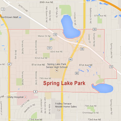 Formaneck Irrigation Spring Lake Park sprinkler irrigation system installation, maintenance and repair service area map near Spring Lake Park, MN.