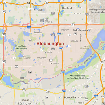 Formaneck Irrigation Bloomington sprinkler irrigation system installation, maintenance and repair service area map near Bloomington, MN.