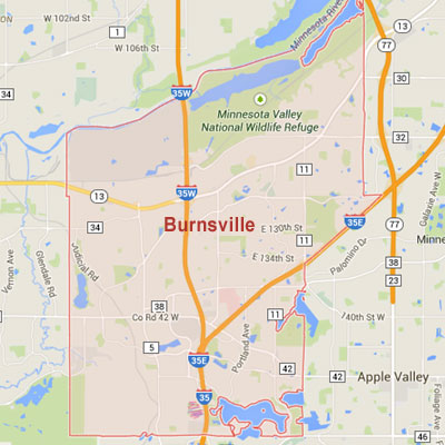 Formaneck Irrigation Burnsville sprinkler irrigation system installation, maintenance and repair service area map near Burnsville, MN.