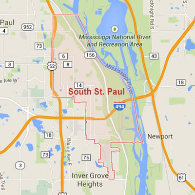 Formaneck Irrigation sprinkler irrigation system installation, maintenance and repair service area map near South St. Paul, MN.